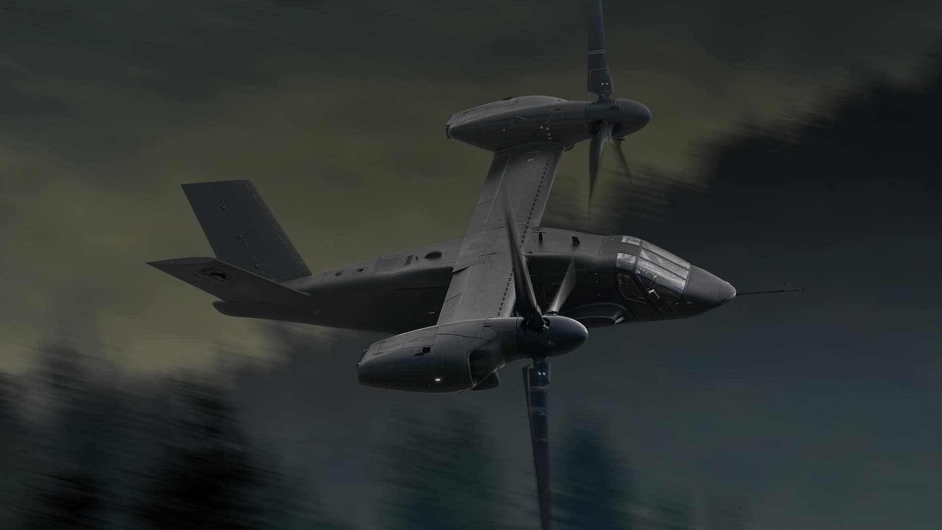 Bell V-280 Valor hovering showing a fast rope mission - Bell's entry to the U.S. Army's Future Long Range Assault Aircraft for the Future Vertical Lift (FVL) competition.